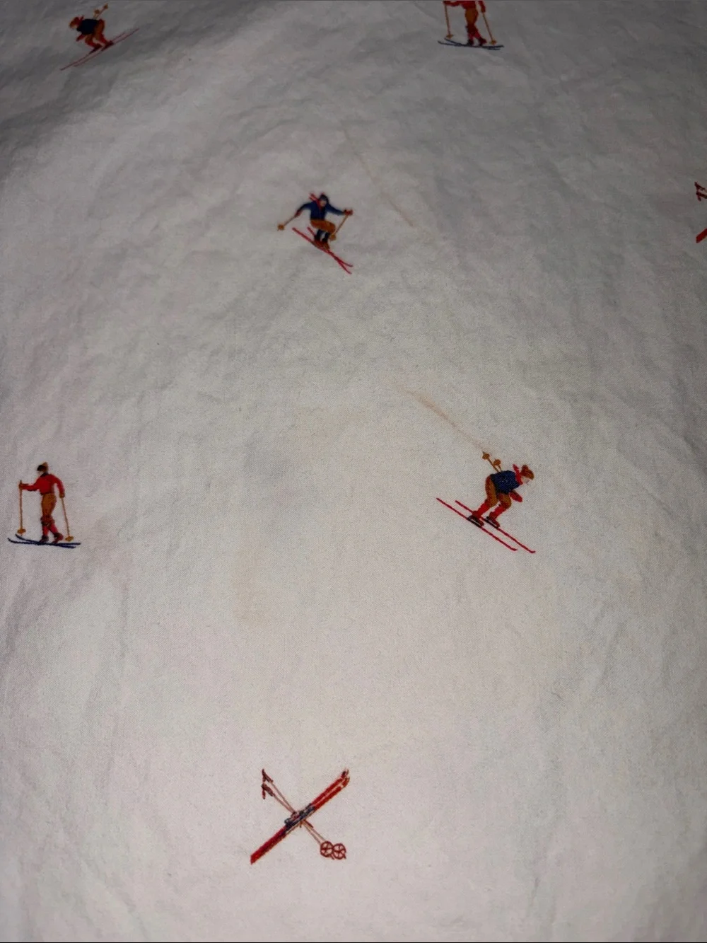 Lauren Ralph Lauren Full Size White Cotton Sheets with Red and Blue Ski Motif